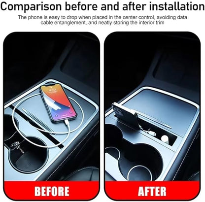 GGCLIMAX Car Organizer Center Console Armrest Storage Box Compatible with Tesla Model 3/Y 2021-2023 ABS Car Interior Organizer for Card Key Phone Charging Cable