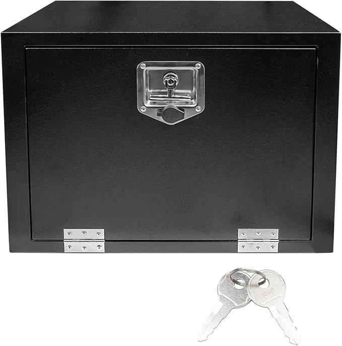 24 Inch Underbody Steel Truck Tool Box with T-Handle Latch Flatbed Underbody Tool Box Storage Box for Trailer Heavy Duty Truck Bed Storage Organizer Chest Black(18” x 18” x 24”)