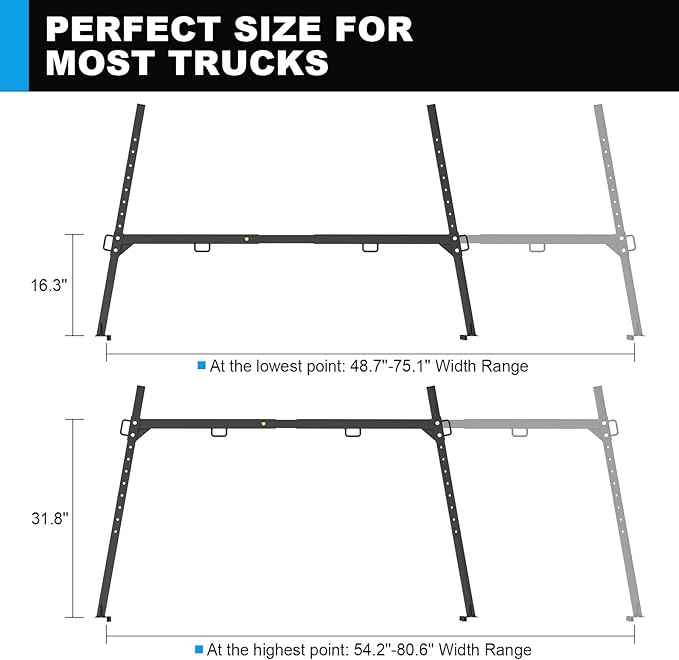 Truck Ladder Racks 1000Ibs Capacity Extendable Pick-Up Ladder Rack Universal Truck Bed Ladder Rack Heavy Duty Steel Non-Drilling for Kayak, Surfboard, Lumber, Ladder