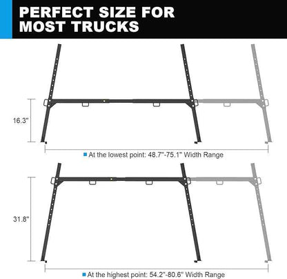 Truck Ladder Racks 1000Ibs Capacity Extendable Pick-Up Ladder Rack Universal Truck Bed Ladder Rack Heavy Duty Steel Non-Drilling for Kayak, Surfboard, Lumber, Ladder