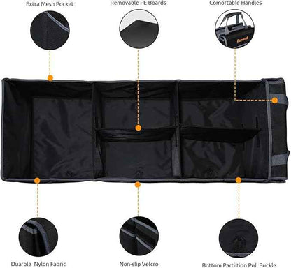 Car Trunk Organizer with Lid,Collapsible Car Storage Organizer with Multi Compartments and Securing Straps for SUV,Sedan,Jeep-Black & Grey
