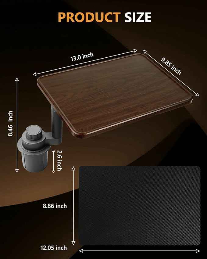 Car Desk for Laptop, 360° Rotation Cup Holder Table, Car Table & Car Food Tray for Tesla Model Y/3, F-150/Ram 1500/GMC Sierra 1500 & Most Vehicles, Car Accessories for Women & Men(Long Pole)