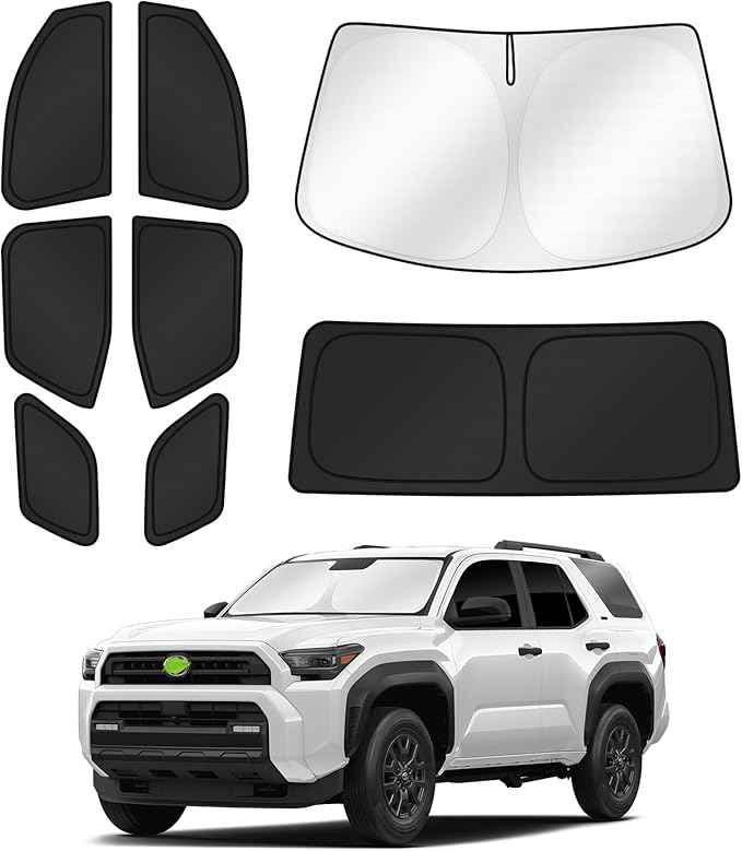 Sunshades for 2025 2026 Toyota 4Runner Accessories Windshield Sun Shade Side Rear Window Shade Cover Sun Visor Shield Privacy Protection for Camping Keep Vehicle Cool Black 8PCS