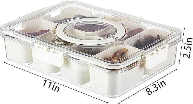 Eanpet Divided Veggie Tray with Lid and Handle 8 Compartment Serving Tray with Dividers Portable Travel Snack Containers Stackable Snackle Box Charcuterie Container for Fruit,Vegetable,Salad