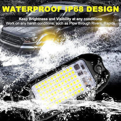 4Pods Pure Yellow 72 LEDs SMD Chips 72w High Power Rock Lights Super Bright Yellow Offroad Car Boat Underglow Lights IP68 Waterproof for Truck SUV UTV ATV RZR
