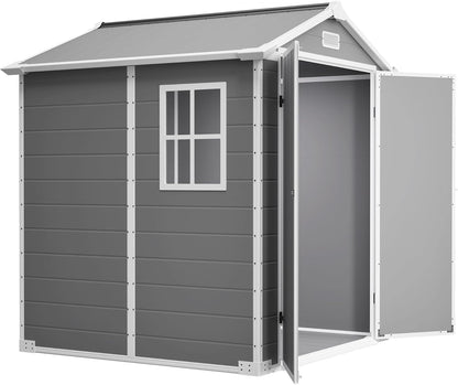 6x6 Resin Outdoor Storage Shed Kit-Perfect to Store Patio Furniture, Garden Tools Bike Accessories, Beach Chairs and Lawn Mower, Grey & White