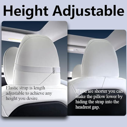 TESBEAUTY Nappa Leather Headrest Pillow 2 Packs for Tesla Neck Pillow Uniquely Designed for Tesla Model Y/3/S/X Tesla Car Neck Support Cushion for People Under 5'7" White
