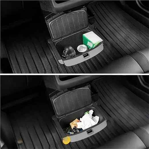 Rear Center Console Organizer Compatble for Tesla Model Y Juniper 2025 2026 Trash Can with Anti-Slip Lid Cover Backseat Storage Box