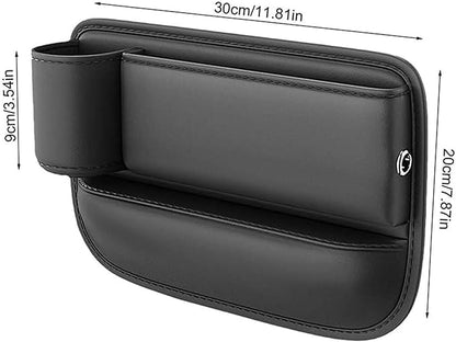 Car Seat Gap Storage Bag for Tesla Model 3 S X Y 2012-2025, 2 Pack Universal Leather Front Filler Organizer Box with Cup Holder, Premium for Keys Phone Glasses Cards, B/Beige