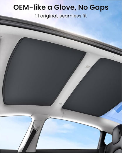 REEVAA 2025 Upgrade Tesla Model 3 Sunshade Roof [No Gaps, No-Sagging] Tesla 3 Accessories Heat Insulation Foldable Glass Sunroof Cover for Model 3 2020-2025 Highland, 2PCS, Black