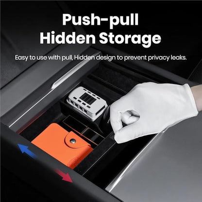 GGCLIMAX Car Organizer Center Console Hidden Storage Box Compatible with Tesla Model 3 Highland 2024 Compatible with Model Y Juniper 2025 Front and Rear Armrest Organizer With Push-Pull Design(3PCS)