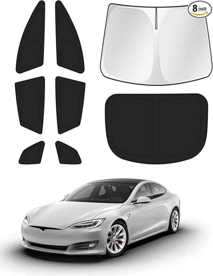 Windshield Sun Shade for 2021-2025 2026 Tesla Model S Plaid Sunshade (NOT for Model S) Accessories Side Rear Window Shade Cover Sun Visor Shield Privacy Protection Keep Vehicle Cool Black 8PCS