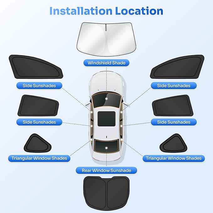 Window Shades for 2025 2026 New Tesla Model Y Juniper Accessories Windshield Sun Shade Side Rear Window Covers Sunshade Sun Visor Shield Privacy Protection for Camping Keep Car Cool Black 8PCS