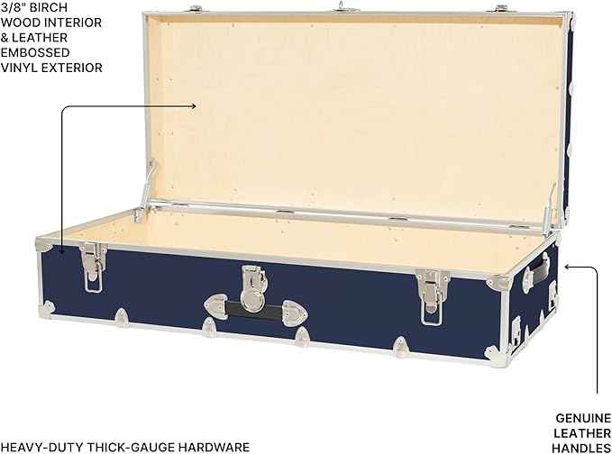 Rhino Trunk & Case Trundle Home Storage & College Trunk With Wheels - 44”x20”x12” - 1500+ lbs Capacity. USA Made Secure Under-Dorm Bed Footlocker for Clothes and Food, and Underbed Shoe Storage Box