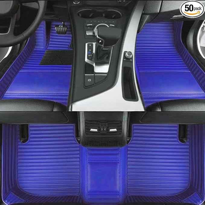 Custom Car Floor Mats for 99.99% Sedan SUV Sports Car Men Women Protection Full Coverage Pads Anti-Slip Leather Floor Lining All Weather Car Floor Mats (Blue Stripe)