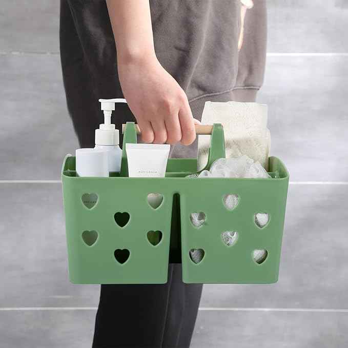 Anyoifax Portable Shower Caddy Plastic Shower Basket Organizer Divided Bathroom Caddy Storage Cleanning Caddy Tote with Handle for College, Dorm Room, Kitchen, Green