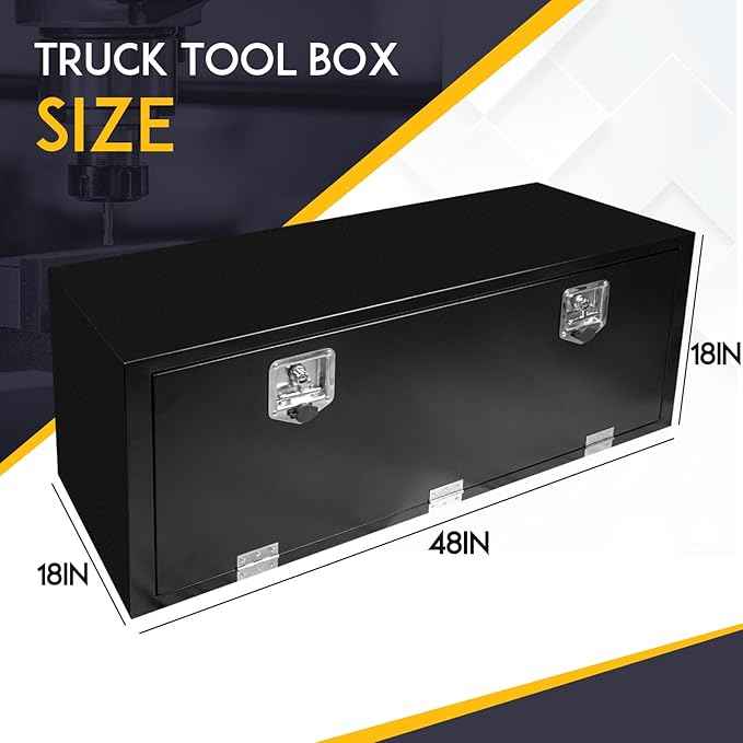 48 Inch Underbody Steel Truck Tool Box with T-Handle Latch Flatbed Tool Box Storage Box for Trailer Heavy Duty Truck Bed Lockable Storage Organizer Chest Black(48” x 18” x 18”)