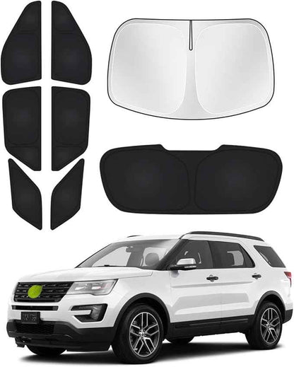 Windshield Sun Shade for Ford Explorer 2020-2025 2026 Side Rear Window Shade Privacy Cover Window Sun Visor Blocker Keep Vehicle Cool Black 8PCS