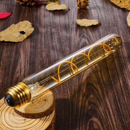 Vintage LED Spiral Filament Bulb T10, 8.9inch Long Tubular Dimmable Edison Light Bulbs,E26 Base,Amber Glass,Warm White,2200K, 400LM(40W Equivalent), Pack of 4