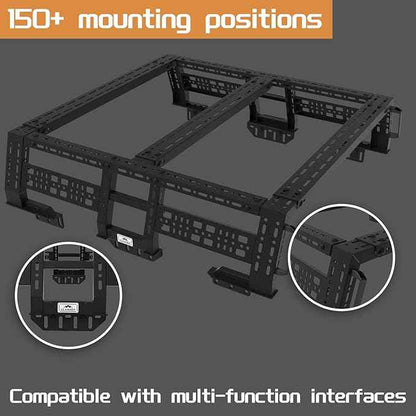 CLAMBER Overland Bed Rack for Mid-Size Pickup Truck with/Without Bed Rails | Adjustable Width Compatible with Tacoma, Gladiator, Ranger, Colorado, Canyon, Frontier (See Image for Size Chart)