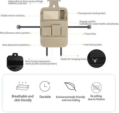 GMQ Back Seat Car Organizer 1 Pack,Backseat Organizer with Tray,Multifunctional Car Seat Back Storage Box with Foldable Tablet Holder (Beige, Plain weave)