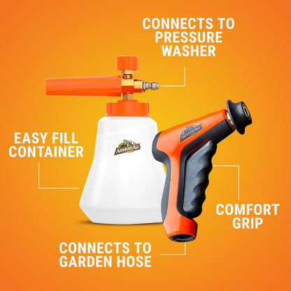 Armor All 2-in-1 Foam Cannon Kit, Car Cleaning Kit Connects to Power Washers and Garden Hoses for Vehicle Cleaning, Includes Foam Cannon, Foam Applicator and Ergonomic Adaptor, 1 count