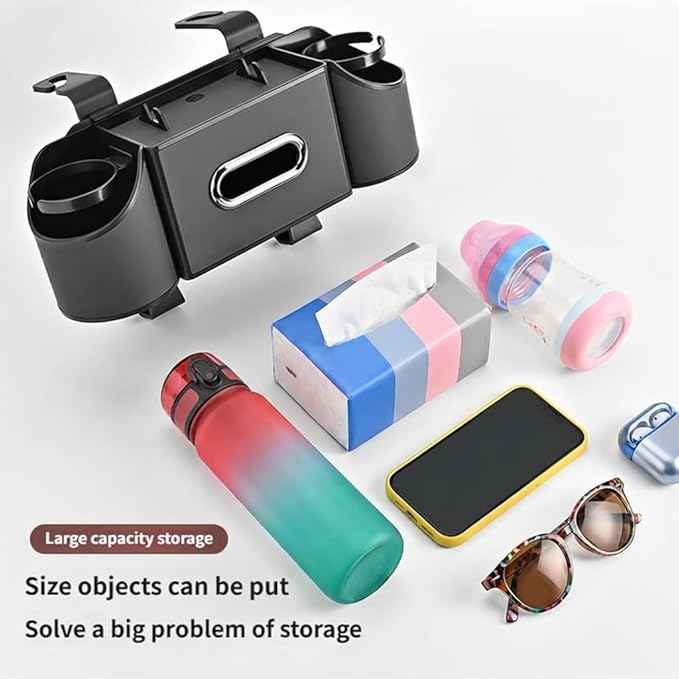 4-in-1 car organizer back seat, Multi-Pocket backseat car cup holder, Universal back seat cup holders for cars, car organization, for Travel & Daily Use (BLACK)