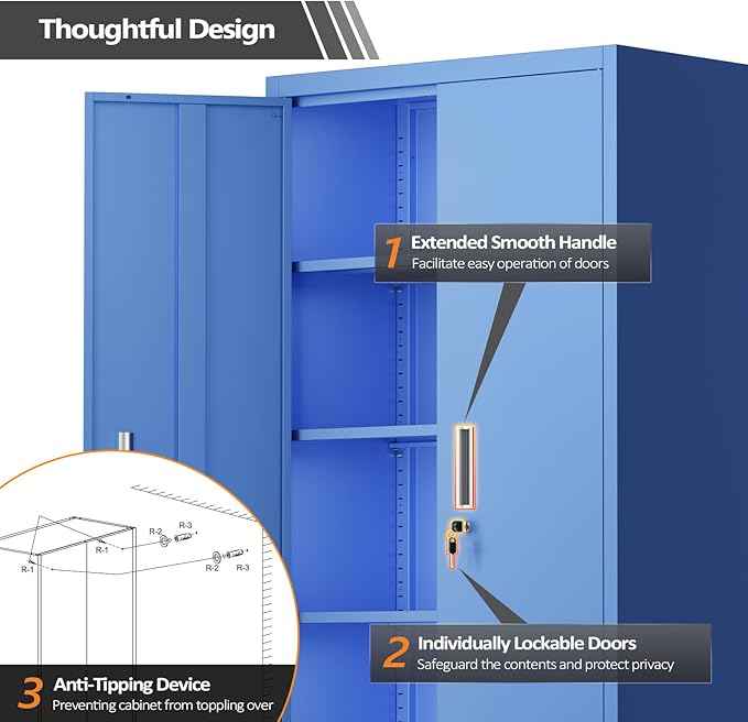 VINGLI Rolling Metal Storage Cabinet with Adjustable Shelves, 71'' Tall Garage Storage Cabinet with Wheels, Locking Tool Cabinets for Home Office Garage Gym School (Blue)