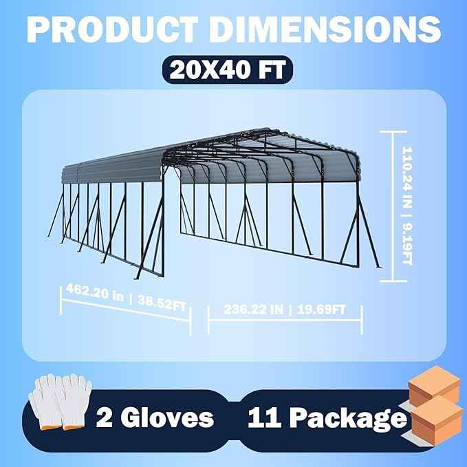 20X40 FT Large Metal Carport, Heavy Duty with Reinforced Galvanized Carports, Feature Weather Resistant Shelter Carport Canopy, Oversized Car Port for Boats, Cars, Trucks, and Tractors