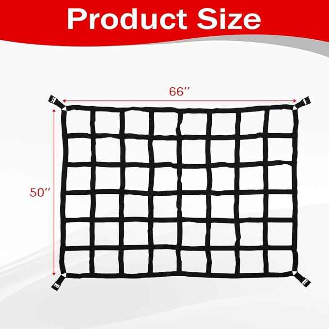 Heavy Duty 66" x 50" Truck Bed Cargo Net with Adjustable Cam Buckles & S-Hooks,5.5' x 4.17' Cargo Net with 1100LBS Capacity for Pickup Truck Bed Trailer SUV Jeeps