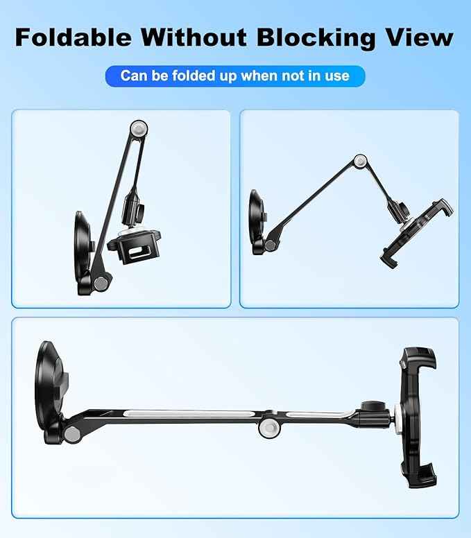 Car iPad Tablet Mount Holder for Truck, 360° Long Arm Cup Suction Dashboard Windshield Heavy Duty Mount for Semi Truck/SUV/Van, Vehicle Accessories Fit for 4.7-12.9" iPad Pro Air Mini iPhone