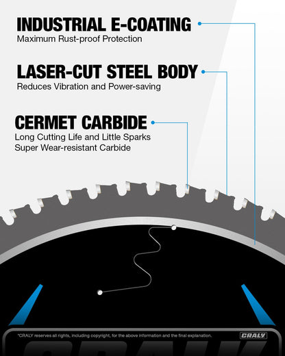 CRALY 14 Inch 66 Teeth Steel and Ferrous Metal Cutting Circular Saw Blade, 1 Inch Arbor, Thin Kerf, Professional Cermet Carbide Tipped Blade for Angle Iron, Threaded Rod, EMT Conduit(C1466MC)