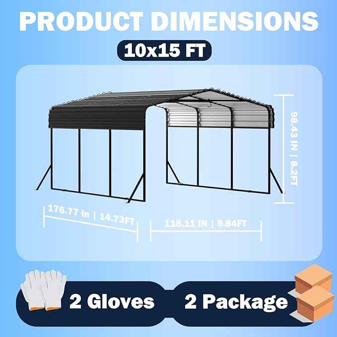 10X15 FT Metal Carport, Heavy Duty Cart Port with Reinforced Galvanized Shelter, Outdoor Weather Resistant Carport Canopy, Upgrade Car Ports for Boats, Cars, Trucks, and Tractors