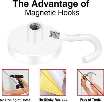 MIKEDE Magnetic Hooks Heavy Duty, 150LB Super Strong Magnetic Hooks for Cruise, Neodymium Earth Magnets with Hook for Hanging, Magnetic Metal Hanger for Fridge, Toolbox, Storage, (White, 4 Pack)