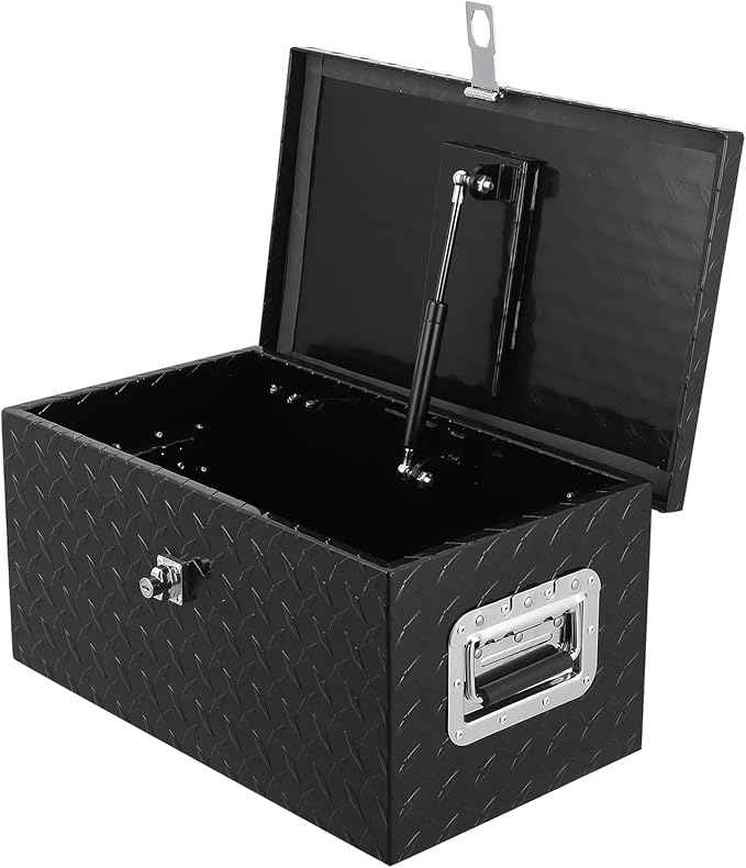 20 Inch Heavy Duty Aluminum Diamond Plate Tool Box Pick Up Truck Bed RV Trailer Toolbox Waterproof Square Storage Organizer with Side Handle, Lock and Keys
