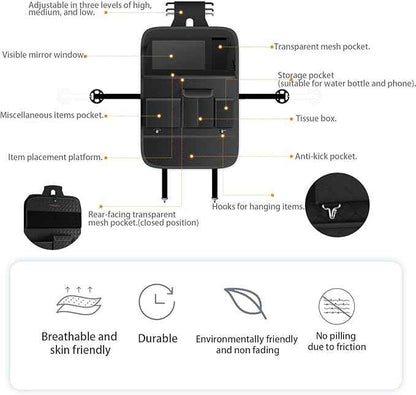 GMQ Back Seat Car Organizer 1 Pack,Backseat Organizer with Tray,Multifunctional Car Seat Back Storage Box with Foldable Tablet Holder (Black, Plain weave)