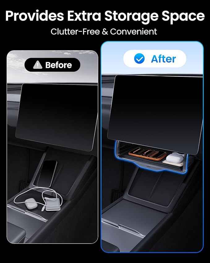REEVAA Upgraded Tesla Model Y Hidden Under Screen Storage Box for Model Y 2020-2026 (Fit New Model Y Juniper) [One-tap Open & Stable Installation] Model Y Accessories, Center Console Organizer Tray