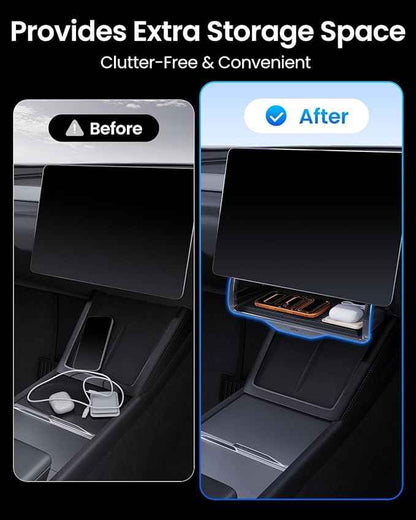 REEVAA Upgraded Tesla Model Y Hidden Under Screen Storage Box for Model Y 2020-2026 (Fit New Model Y Juniper) [One-tap Open & Stable Installation] Model Y Accessories, Center Console Organizer Tray