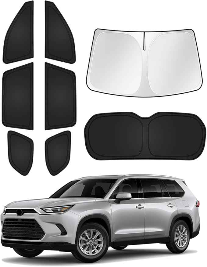 Sunshades for 2024-2025 2026 Toyota Grand Highlander Accessories Windshield Sun Shade Side Rear Window Shade Cover Sun Visor Shield Privacy Protection for Camping Keep Vehicle Cool Black 8PCS