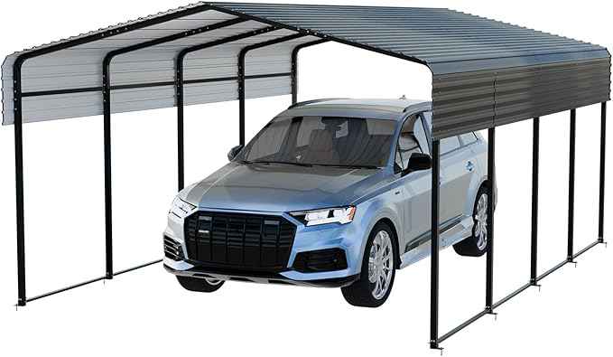 12x20FT Heavy Duty Metal Carport with Canopy, Galvanized Steel Frame & Roof with Reinforced Base, All-Weather Protection for Vehicles, Boats and Outdoor Storage