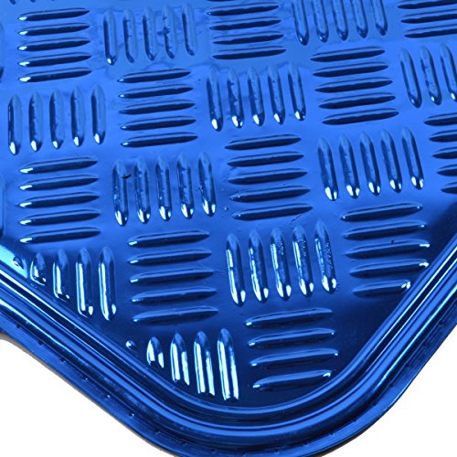 4-Piece All-Weather Universal Fit Front & Rear Floor Mats for Cars Trucks SUVs Vans, All-Weather Easy-to-Clean Diamond Metal Pattern Durable Heavy Duty Non-Slip Protection - Metallic Blue