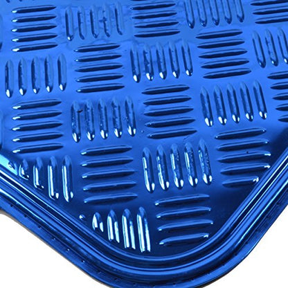 4-Piece All-Weather Universal Fit Front & Rear Floor Mats for Cars Trucks SUVs Vans, All-Weather Easy-to-Clean Diamond Metal Pattern Durable Heavy Duty Non-Slip Protection - Metallic Blue