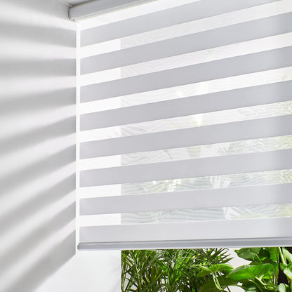 Persilux Cordless Zebra Blinds for Windows Free-Stop Roller Shades for Windows (15" W x 47" H, White) Dual Layer Room Darkening Roller Blinds for Home, Office and Kitchen