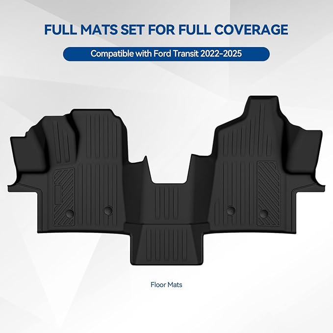 Custom Fit Floor Mats for Ford Transit 2022-2025, All Weather TPE Floor Liners, Odorless Full Set Interior Accessories