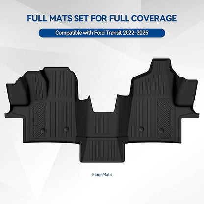 Custom Fit Floor Mats for Ford Transit 2022-2025, All Weather TPE Floor Liners, Odorless Full Set Interior Accessories