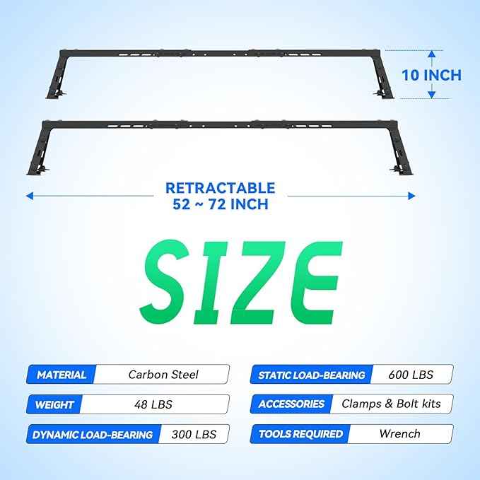 Truck Bed Adjustable Cross Bars for T-Slot Retract Cover, Wide Width Adjustment for All Pickup Trucks, 95032B