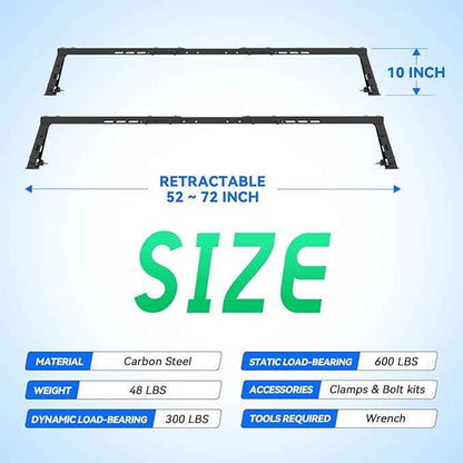 Truck Bed Adjustable Cross Bars for T-Slot Retract Cover, Wide Width Adjustment for All Pickup Trucks, 95032B