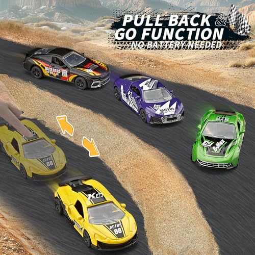 Die Cast Metal Toy Cars Open Doors Pull Back Cars 4 Pack (4 Count)