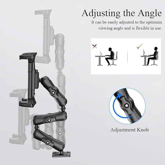 OHLPRO Heavy Duty Drill Base Tablet Mount Holder, 360° Adjustable iPad Mount Truck Dashboard, 3-Stage Stand for 5-13" iPad Pro Air Mini Galaxy Tab Switch, Tablet Vehicle for Car Wall Desk