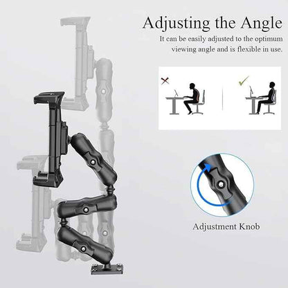 OHLPRO Heavy Duty Drill Base Tablet Mount Holder, 360° Adjustable iPad Mount Truck Dashboard, 3-Stage Stand for 5-13" iPad Pro Air Mini Galaxy Tab Switch, Tablet Vehicle for Car Wall Desk